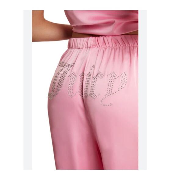 Juicy Couture Pink Satin Pajama Pants Rhinestone Logo on the Rear Size XL - Picture 2 of 13